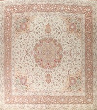 Masterpiece Wool/ Silk Tebriz 16x16 ft. Large Square Rug 400 Knots Vegetable Dye