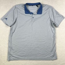 Adidas Polo Shirt Mens XL Striped Blue Short Sleeve Logo Golf Casual