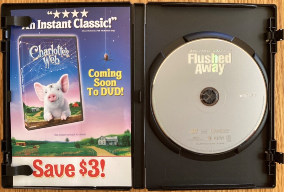 “Flushed Away” DVD with Hugh Jackman, Kate Winslet, Jean Reno, Bill