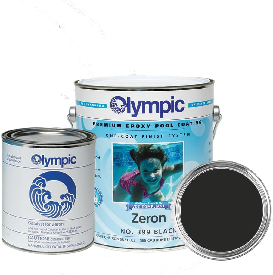 Olympic Zeron Black Pool Paint 1 Gallon 2-Part Epoxy, One-Coat for All Pools