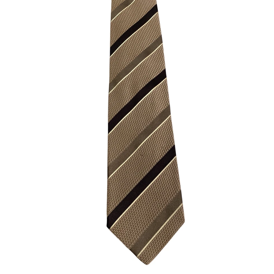 Corbata de hombre PAL ZILERI seda/algodón 3 5/8" diseñador ITALIA RAYAS tostado/negro usada en excelente estado Foto 2 de 3