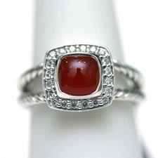 David Yurman Albion 7mm Carnelian  Diamond Split Shank Ring Silver   7.25