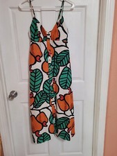 Farm Rio Floral Midi Dress Sleeveless Spaghetti Straps Full Button Up
