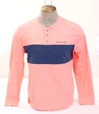 Hurley Bleached Coral & Gray Long Sleeve Henley Shirt  Men's M NWT