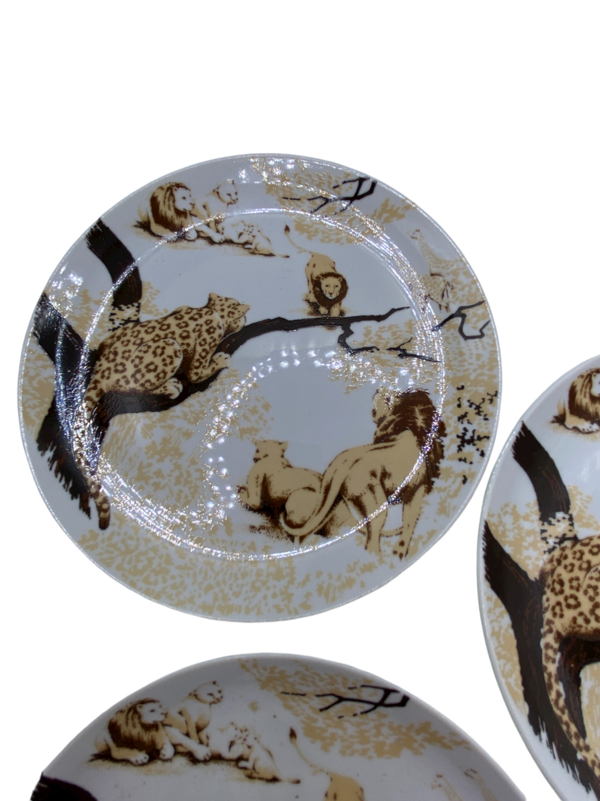 Lot of 3 Toscany Fine China Ranier Bread Plate Leopard Lion Tiger Made in Japan