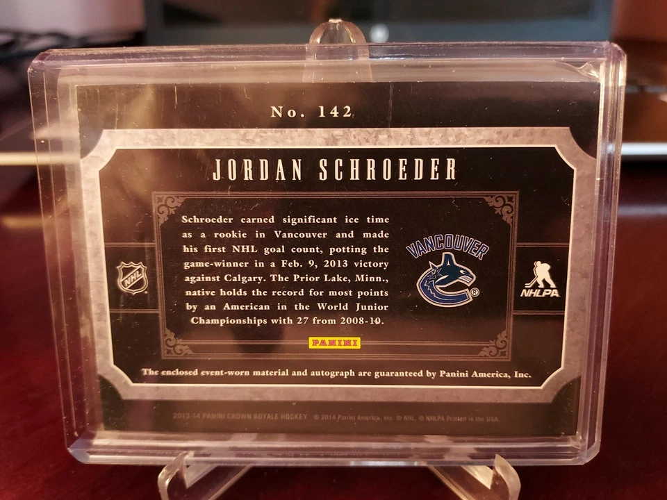 2013-14 Panini Crown Royale Silhouette #93/99 Jordan Schroeder #142 Auto RC - Image 4 of 4