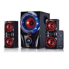 beFree Sound 2.1 Channel Bluetooth Surround Sound Speaker System in Red