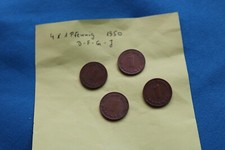 1 Pfennig Münzen von 1950 Buchstaben D-F-G-J