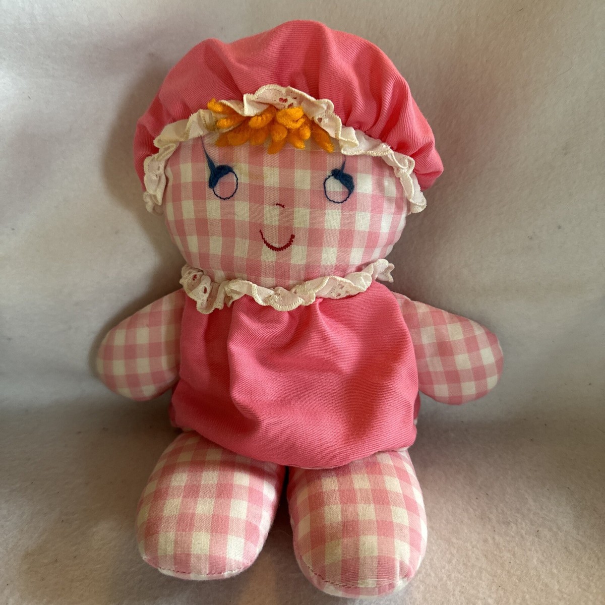 Vintage Fisher Price 1970's Rattle Baby Lolly Doll Pink White