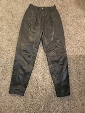 Vintage Black Leather Pants 90's Biker Grunge Metal Size 8 Women's Curvy