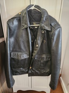 Vintage 80s Chicago Police PD Leather Jacket Size 46 Nate Uniforms Midnight Blue