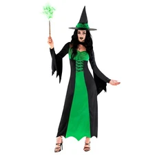 Sexy Womens Long Green Witch Halloween Costume & Hat Ladies Wicked Dress S - 3XL