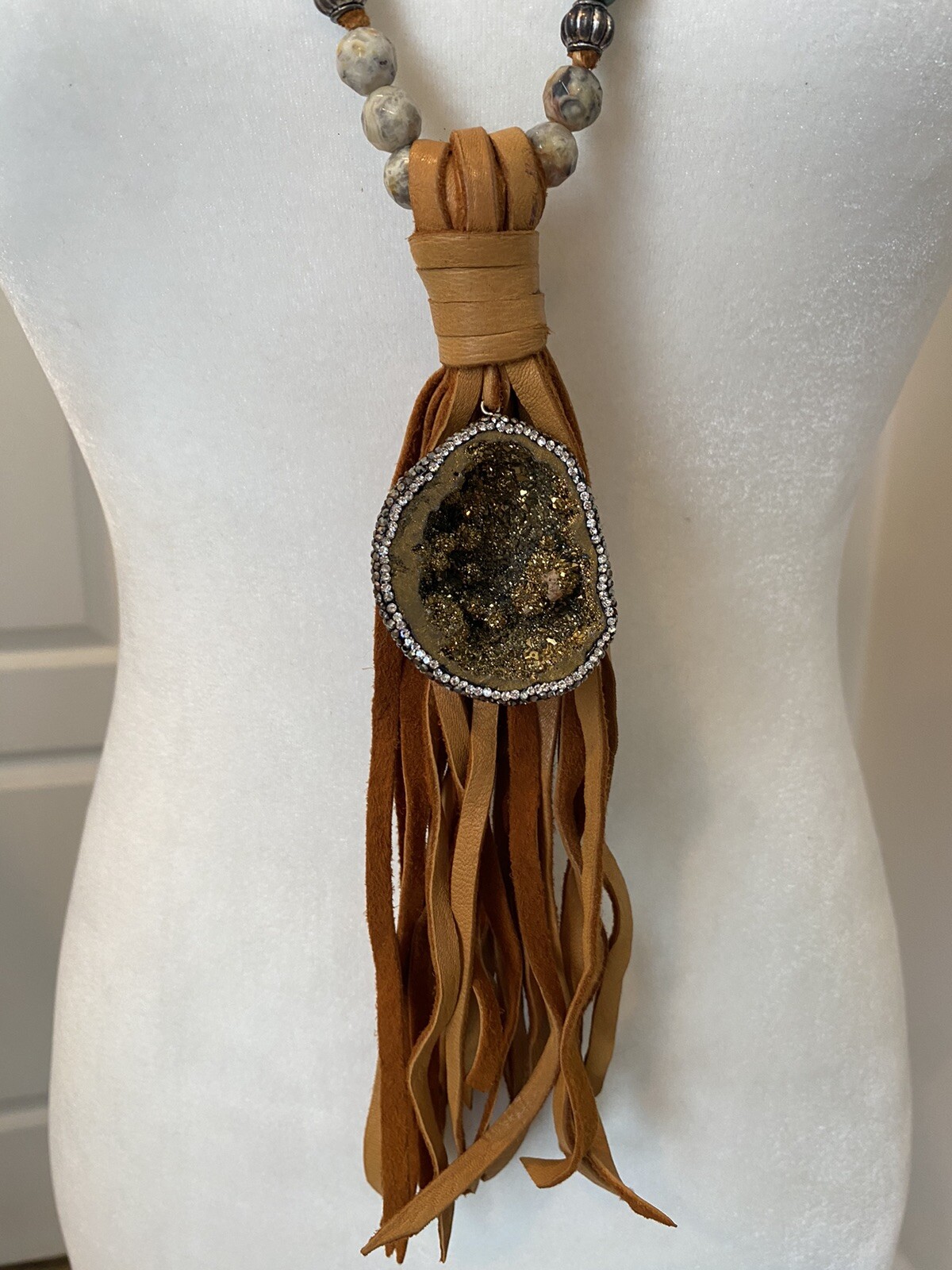 High End statement Long Necklace Southwestern Lea… - image 3