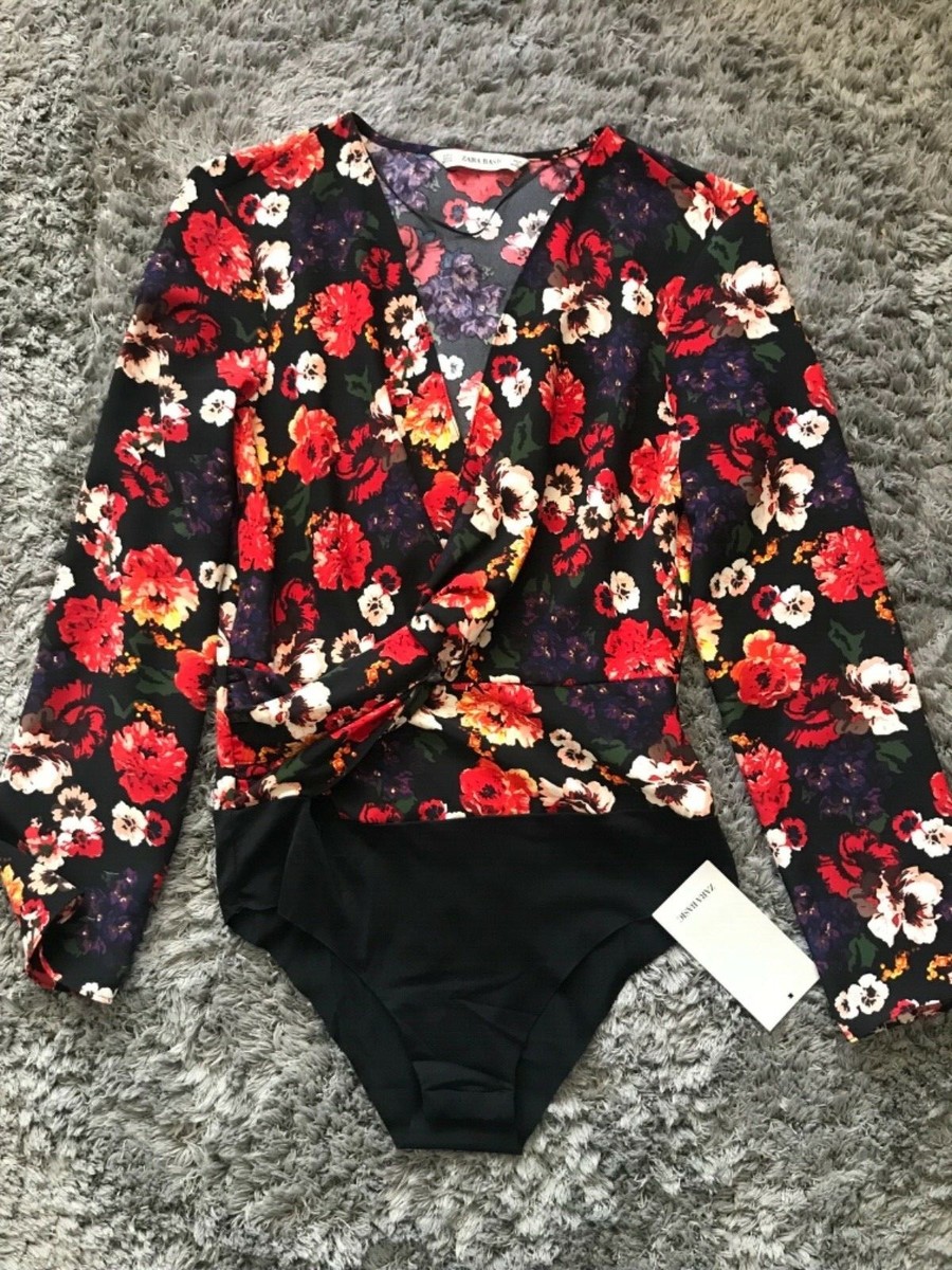 Body Zara Manches Longues Imprimé Floral - Taille S, Viscose, Neuf Avec étiquette