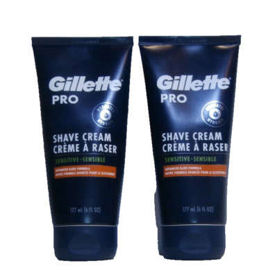 Gillette Pro Shave Cream SENSITIVE SKIN Advanced Glide Formula 6 oz ea *2 Tubes*