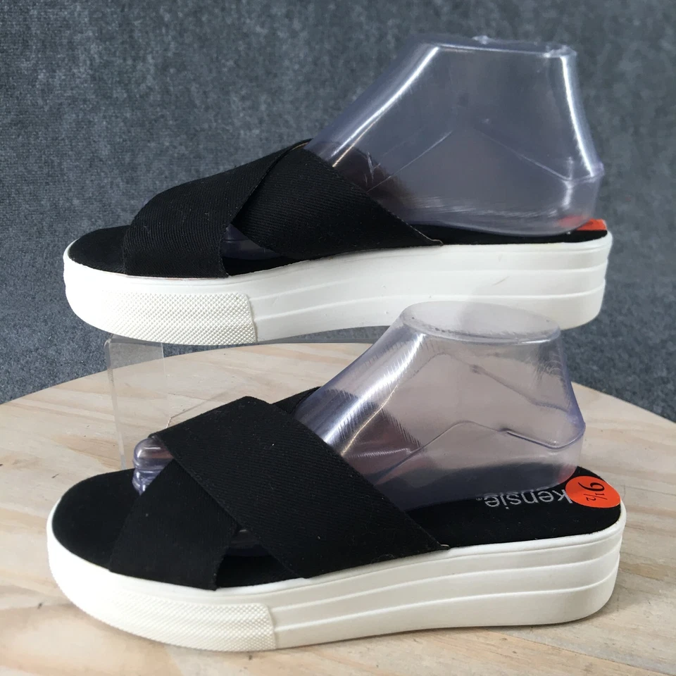 Sandalias Kensie para mujer 9,5 Rone plataforma deslizable correas cruzadas sin cordones tela negra Foto 2 de 4