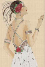 Art Deco Lady in White Dress and Red Roses Counted Cross Stitch Chart  No. 1-7