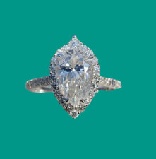 2.30 CTW Pear Cut VVS1 Moissanite Engagement Halo Ring 14K White Gold Plated