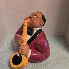 Vintage 1996 Clay Art Saxophone Man Jazz Player Cookie Jar