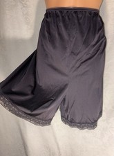 XL Vintage Vanity Fair Pettipants Silky Nylon Black Panty Slip Shorts Lace