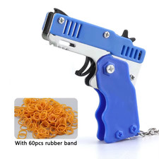 Metal Burst Rubber Band Toy - Mini Folding Launcher Toy with Keychain and 60Pcs 