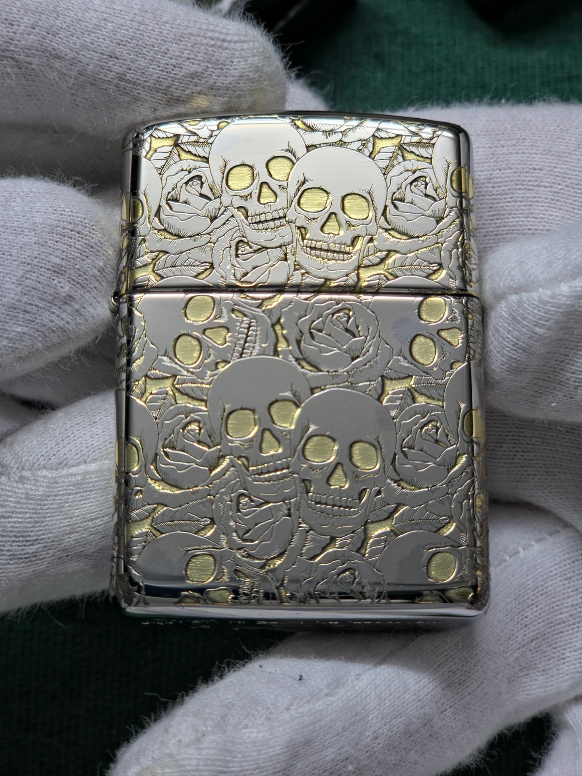 Case Skull Rose Engraved Chrome Gold Tone Full-face Design