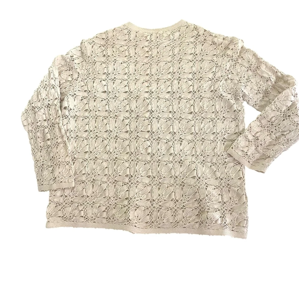 Cardigã de malha de crochê suéter botão frontal floral creme cottagecore boho vovó - Imagem 2 de 4
