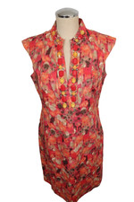 Eliza J New York Size 8 Coral Brown Taupe Rhinestone Linen Blend Sheath (40)