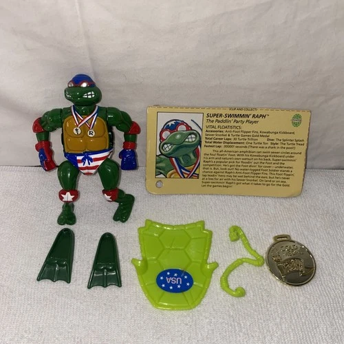 Vintage TMNT Ninja Turtles Raphael Olympic Swimmer Figure 1992 W/ Accessories
