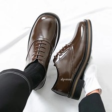 38-46 Men Lace Up Round Toe Formal Dress PU Leather Business Evening Party Shoes