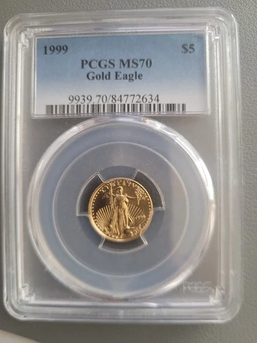 1999 $5 Gold American Eagle 1/10oz--Blue label--PCGS MS70