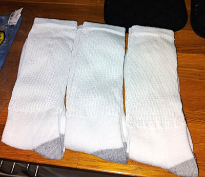 3 Pairs Men's Crew Socks L White/Gray Cotton Blend Reinforced Toe