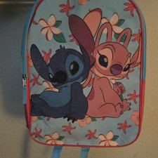 Disney Stitch  Angel Floral Backpack Blue Pink Small Polyester Zip Padded