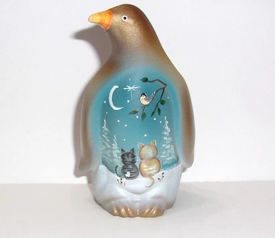Fenton Glass Amber Night Wonder Cats Penguin Figurine Ltd Ed #19/29 Kim Barley - Image 1 of 4