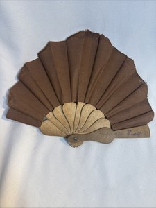 Vintage Brown Hand Fan w/ Wooden Frame! Wood And Cloth! Very Rare