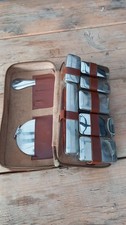 Vintage Tan Leather Mens Travel Vanity Grooming Kit With Lower And Top Zippers