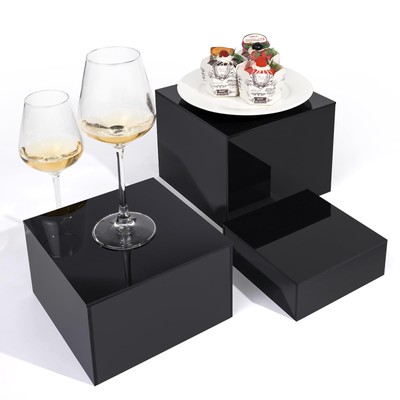 LINYAPRY 3er-Set glänzend schwarz Acryl Würfel Display verschachtelte Setzstufen, Lebensmittel Setzstufen