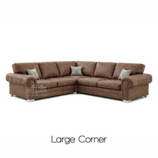 New Verona 3 2 Seater Corner Sofa Set Leather Suede Tan Brown Full-back