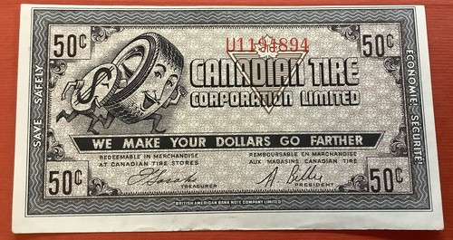 50c Miscut /Variety Cat In Station Note Canadian Tire Money M7 - Afbeelding 1 van 11