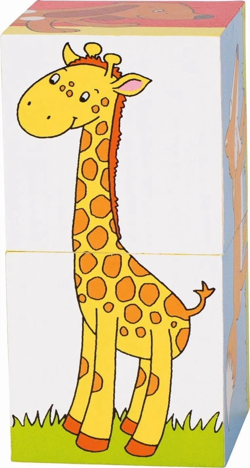goki Würfelpuzzle 3D Holzpuzzle Tiere 6 Motive 6 Würfel Kinder ab 18 Monate