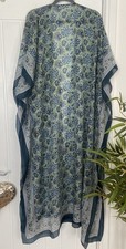 100% Silk Blue Floral Long Tie Front Kimono Jacket One Size Fits All 
