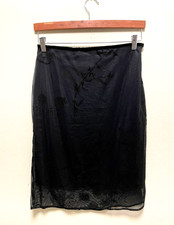 Vintage Womens Skirt Size 10 Black Floral Embroidered Whimsigoth Witchy 90s Y2K