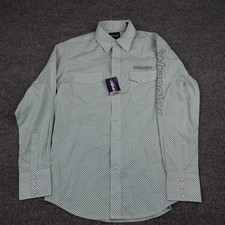 Wrangler Pearl Snap Shirt Mens Medium Green Geometric Long Sleeve Western