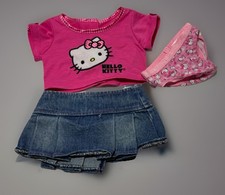 Build A Bear Hello Kitty Pink Top Pleated Denim Skirt Pink Thread Panties Lot