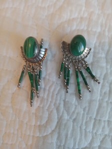 Sterling Southwestern Drop Dangle  Jewelry Earrings Navajo Native American Green