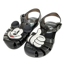 Mini Melissa Mickey Mouse Jelly Sandals Black Fisherman Hook Loop Girls 12