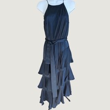 Zimmermann Silk Halter Maxi Dress Tiered Ruffle Tie Waist Navy Formal Event