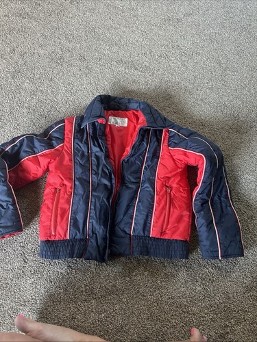 Sears Ski Jacket Womens Small Coat Red Blue Vintage 60s 70s Striped Puffer Mod - Picture 8 of 9