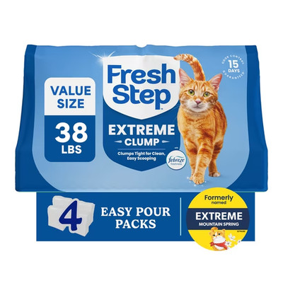 4 Pack Fresh Step Extreme Multi-Cat Clumping Litter, Febreze Scent 38 lb Pouches