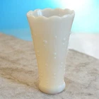 Vintage{Scalloped) Hobnail Milk Glass Flower Vase Unbranded 8”